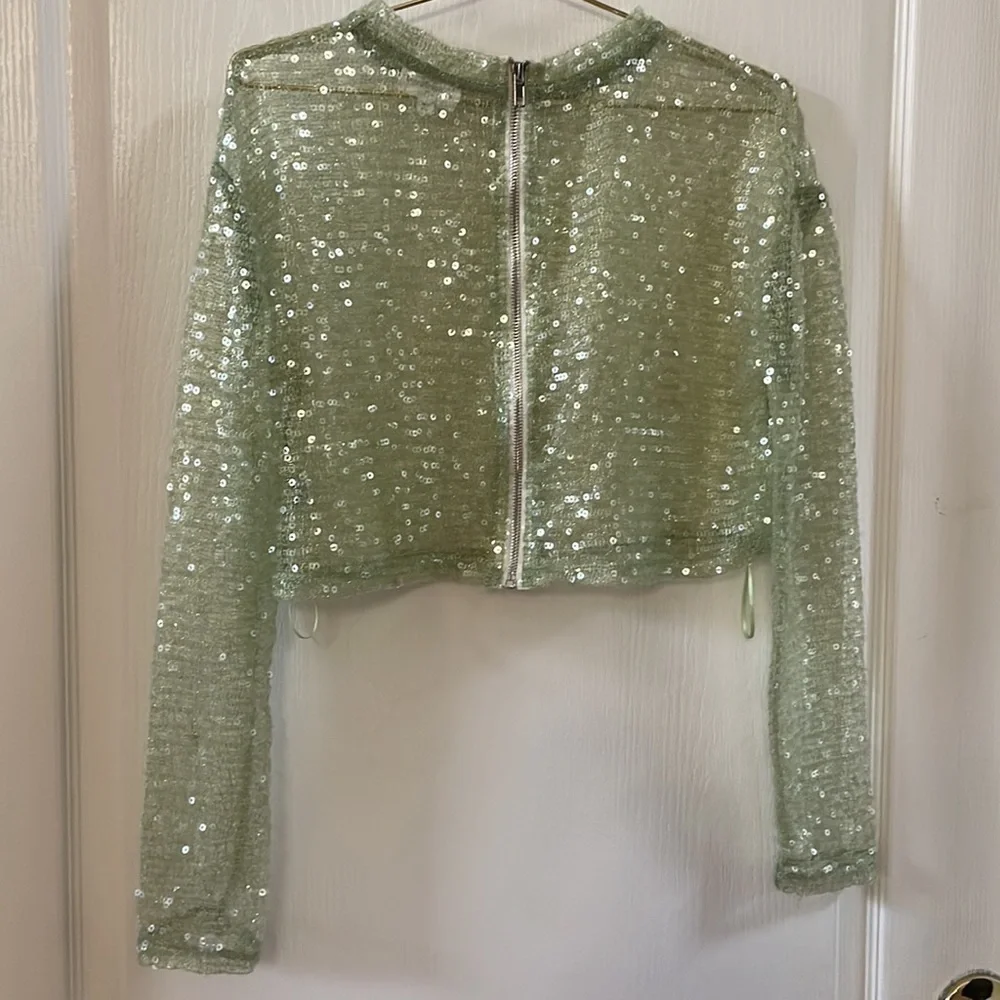 Superdown Dessie Crop Top Sequin Green Size XS